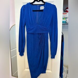 Blue long sleeve cocktail dress